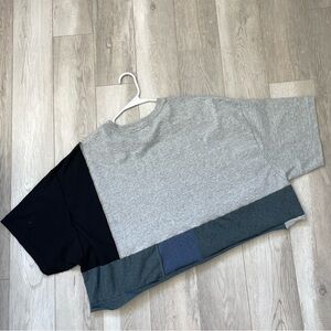 Playback Threads Patchwork Upcycled Mixed Media Crop Tshirt Gray (3xl) handmade